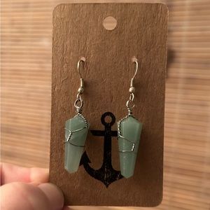 Brand New - Never Worn - Green Aventurine Gemstone Dangle Earrings with Silver